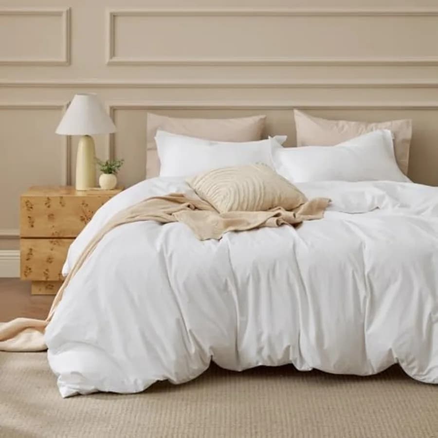 Copripiumino 100% Cotone Lavato Misura King - Bianco Naturale, Copripiumino in Cotone per Tutte le Stagioni - Morbido e Delicato ™ Plain Sie BeddinNa