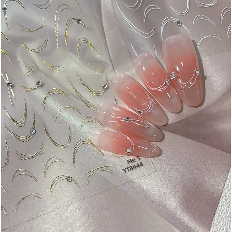1 adesivo per nail art con decorazioni semplici in oro e argento, effetto diamante, autoadesivo, per nail art alla francese.