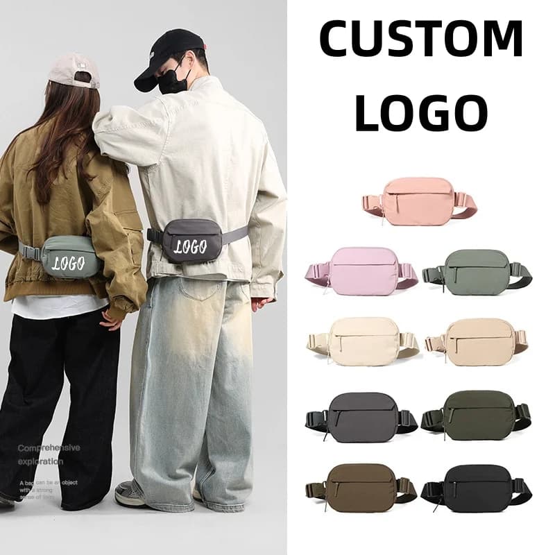 Custom Logo Belt Bag Waterproof Nylon Waist Bag Unisex Adjustable Fanny Pack Crossbody Sling Bag for Sports Travel Running