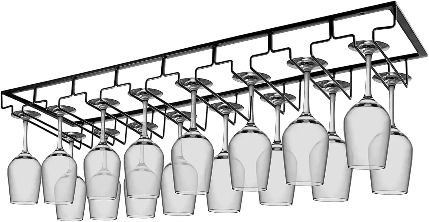 Wine Glass Rack Under Cabinet, 8 Row Stemware Hanger, Metal Goblet Holder for Bar Counter, Kitchen, Screws Included
