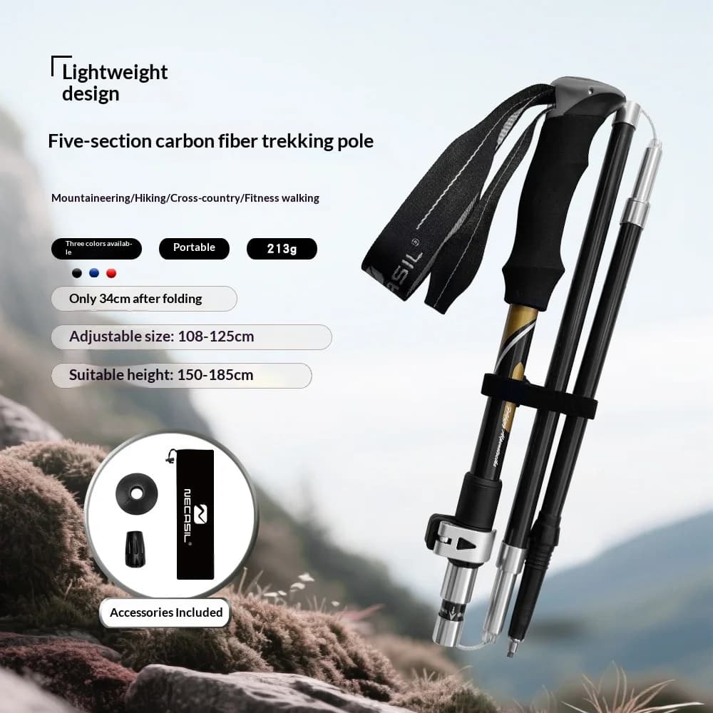 Carbon Fiber Foldable Ultralight Trekking Poles Telescopic Alpenstock Walking Sticks for Outdoor Hiking Camping Nordic Walking