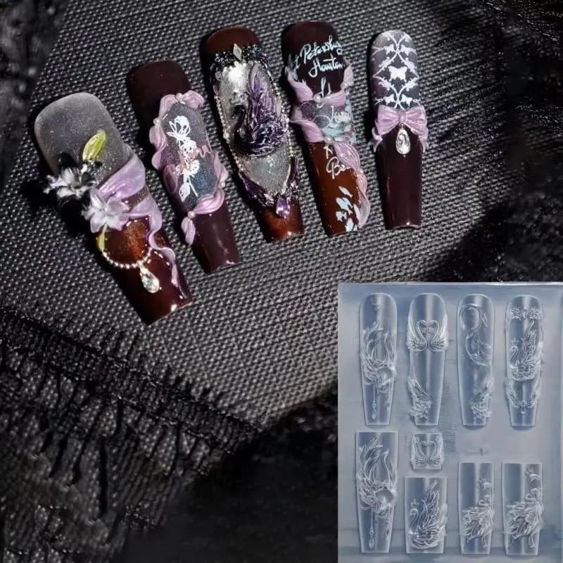 Stampo per Nail Art Swan Lake, 1 Pezzo, Silicone Altamente Trasparente con Motivo in Rilievo per Decorazioni Manicure 3D Fai-da-Te