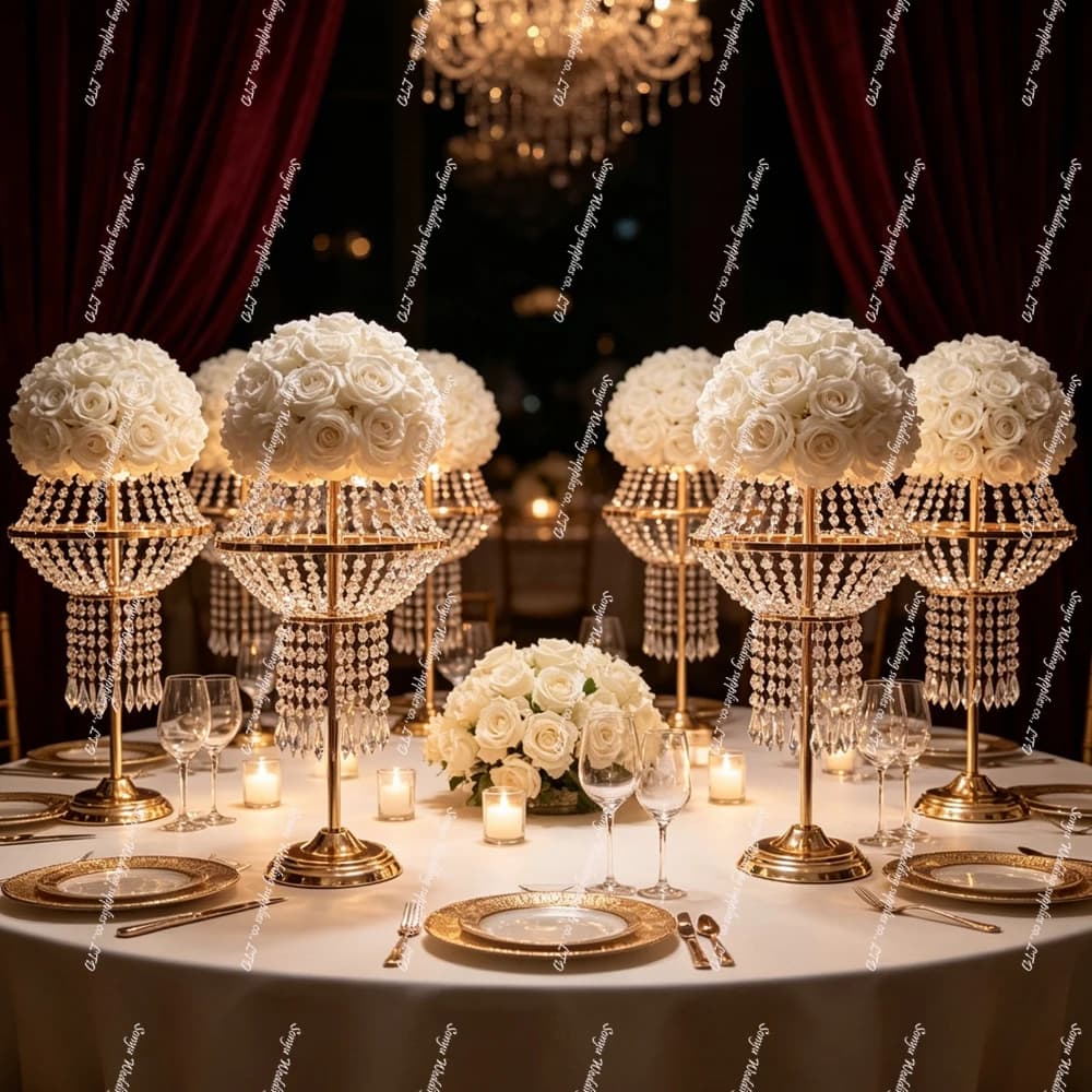 1-10pcs 90-130cm Wedding Hotel Hall Banquet Decoration Hanging Crystal Bead Curtain Flower Stand Led Table Centerpieces