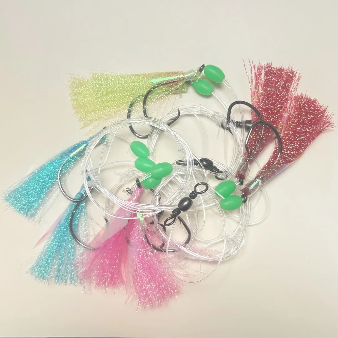 Testine jig a sfera, Rig Sabiki per la pesca in acqua salata con 2 ami, Big Flasher Rig, Sabiki con pelle di pesce, Snapper Snatcher, Esca per la pesca in mare