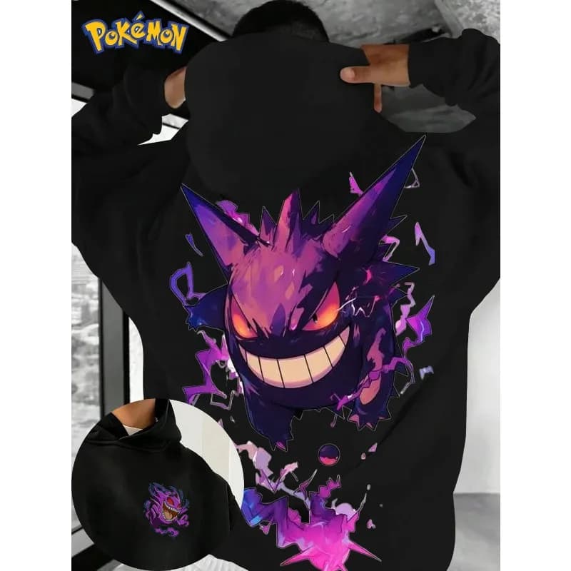 Gengar Pokémon Creativo Felpa con cappuccio con stampa anteriore e posteriore Uomo/Donna Autunno/Inverno Nuovo Harajuku Casual Trend Maglione Top a maniche lunghe