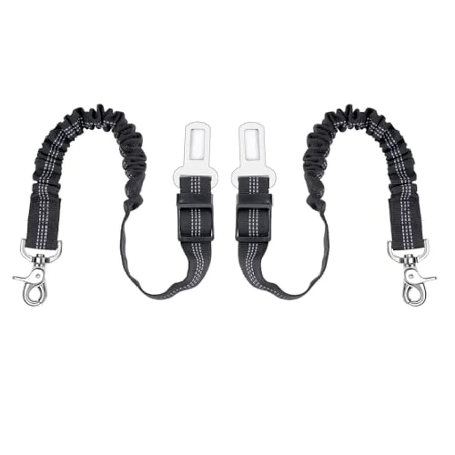 Cintura di Sicurezza per Cani 2 Pezzi, Imbracatura Retrattile per Auto, Cinture Regolabili per Cani, in Nylon con Elastico Bungee Nero