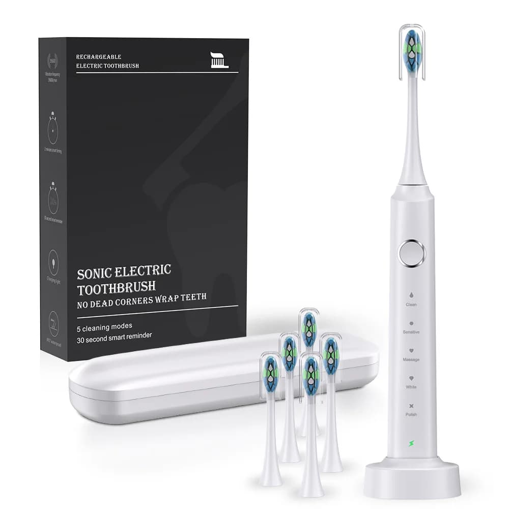 Nuovo spazzolino elettrico con 6 testine Spazzolino elettrico dentale ricaricabile USB Spazzolino automatico ad ultrasuoni IPX7 Waterpoof