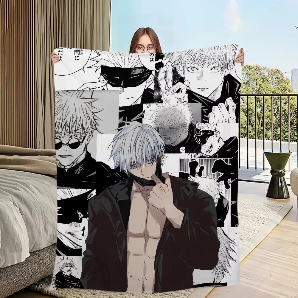 Jujutsu Kaisen G-Gojo S-Satoru Coperta in flanella per tutte le stagioni Peluche ultra morbido per divano Soggiorno Ufficio Regalo da viaggio