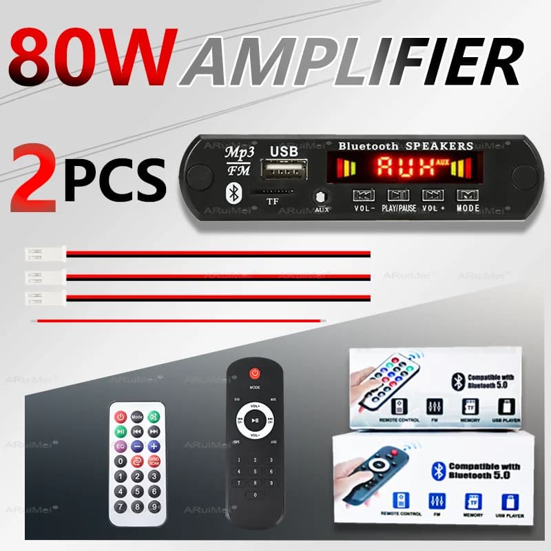 2*40W 80W Amplificatore Lettore MP3 Scheda di Decodifica 7V 20V Senza Fili Bluetooth 5.0 Auto Audio USB TF FM Radio Registrazione Chiamata Per Altoparlante