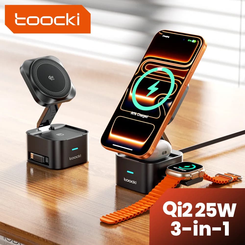 Caricatore Wireless Toocki QI2.2 25W per iPhone 17 16 Pro Max Samsung Galaxy S27 S26 Ultra AirPods Pro iWatch Compatibile con Magsafe