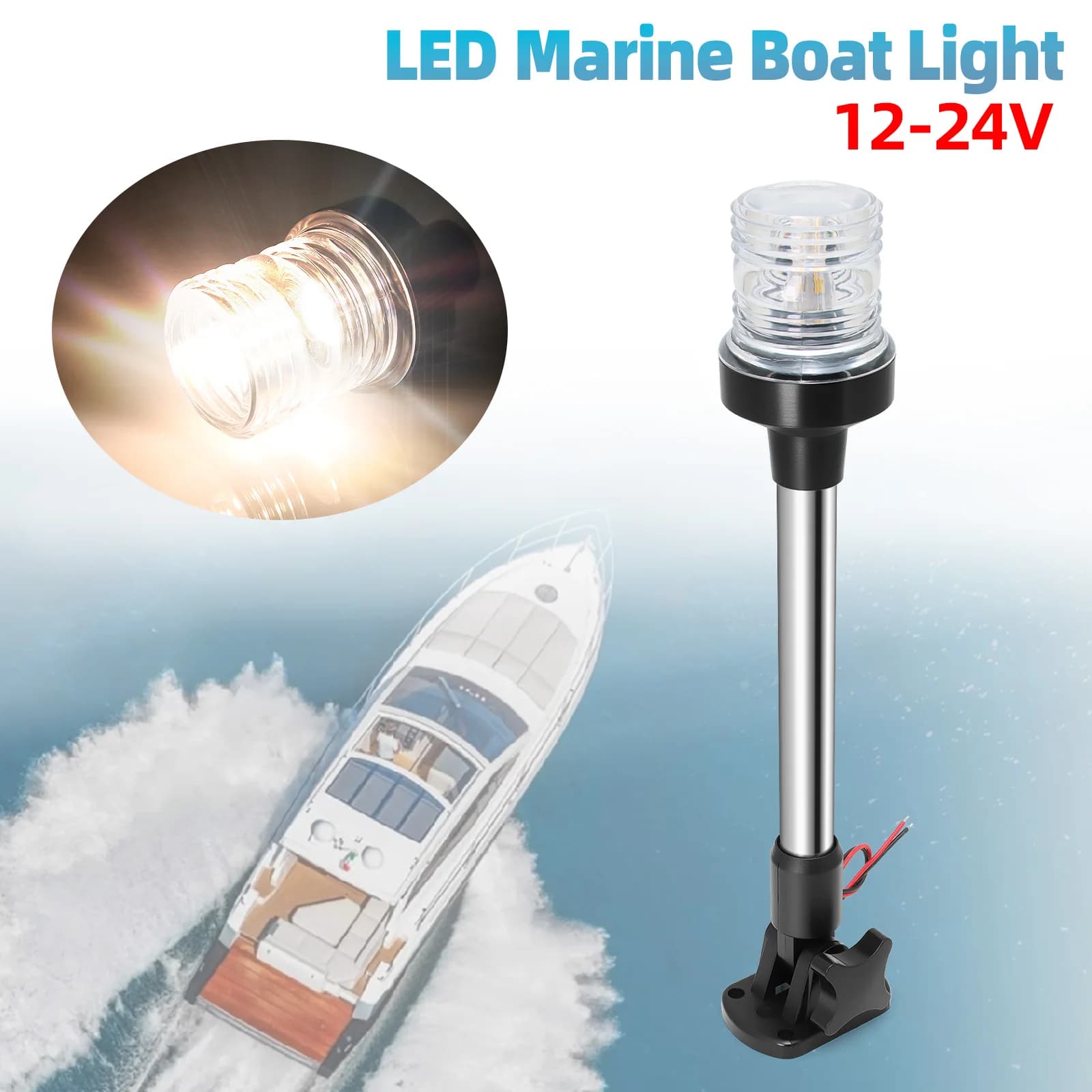 Luce di ancoraggio pieghevole a LED, lampada di segnalazione a vela, luce di navigazione marina da 180 gradi, accessori per barche, 12~24 V, 6-12 pollici