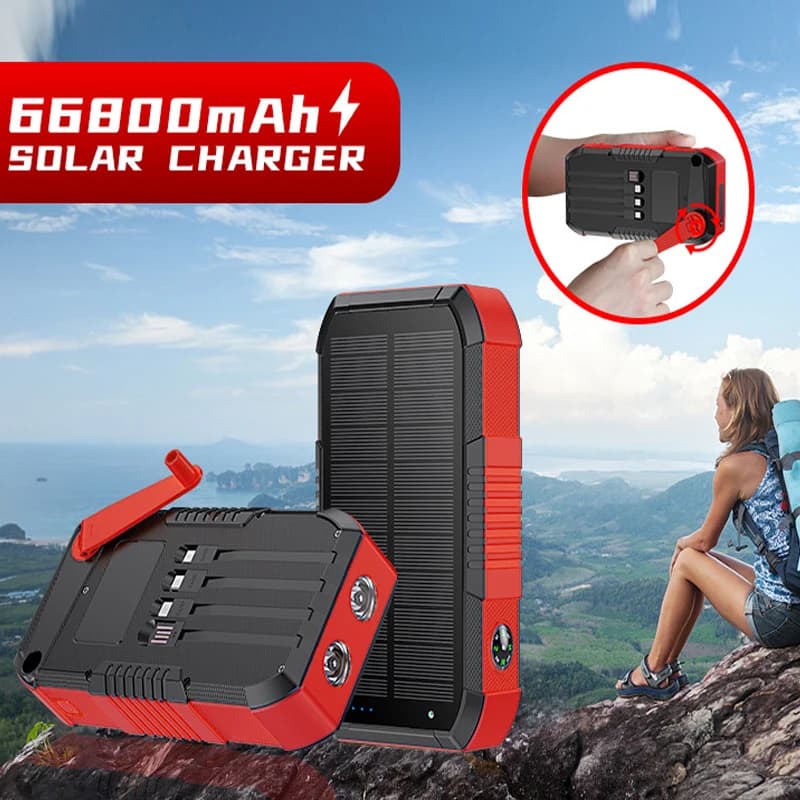Manovella Solar Power Bank 66800mAh LED SOS Light Caricatore di emergenza Powerbank per iPhone Huawei Xiaomi Samsung Batteria esterna