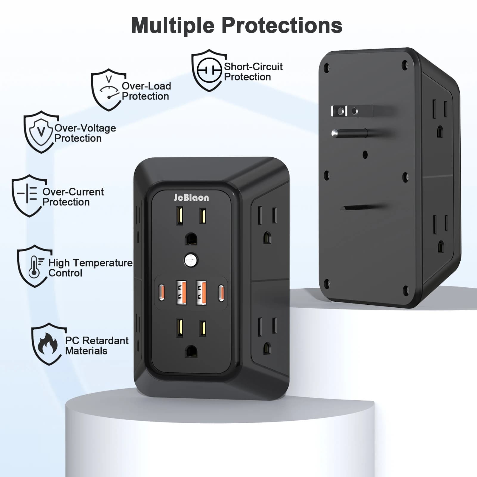 Power Strip with 6 AC Wide Outlets 2 USB Ports 2 Type-C Sockets , Multi-socket Wall Plug Adapter Power Expander Quick Charge