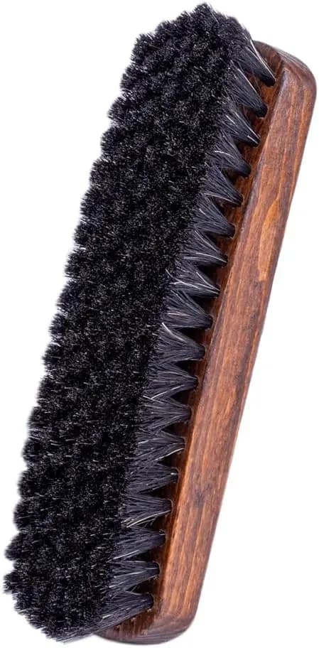 Spazzola per scarpe in crine di cavallo per la cura della pelle, lucidatura e finitura delle scarpe, manico in legno, 7,25x2 pollici, nera