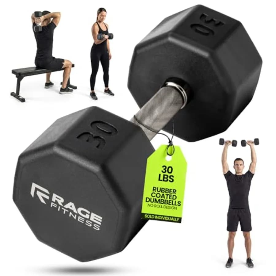 Manubri Rivestiti in Gomma - Design Anti-Roll, Impugnatura in Acciaio Zigrinato Facile da Afferrare, Set di Pesi per Allenamento di Forza a Casa o in Palestra - 10-60 L