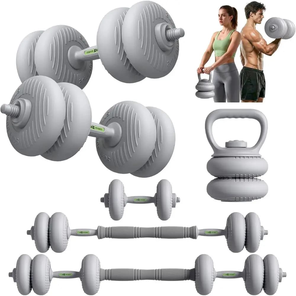 Versatile Dumbbell Set: 22-80lbs, Convertible to Bar, Kettlebells, All-Floor Friendly, Suitable for Home Gyms
