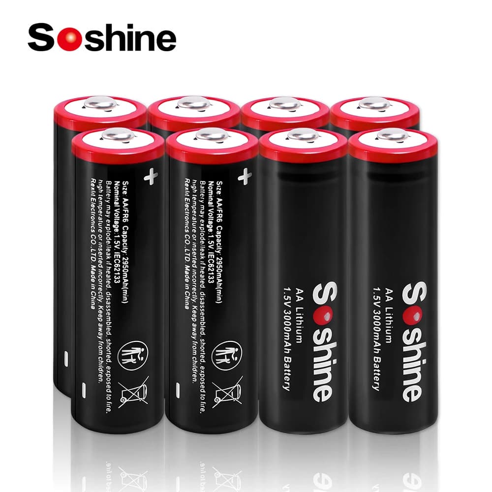 Batterie al Litio Soshine 1.5V 3000mAh, Batterie AA Primarie da 1.5 Volt Non Ricaricabili agli Ioni di Litio per Microfoni, Rilevatori di Fumo, Giocattoli