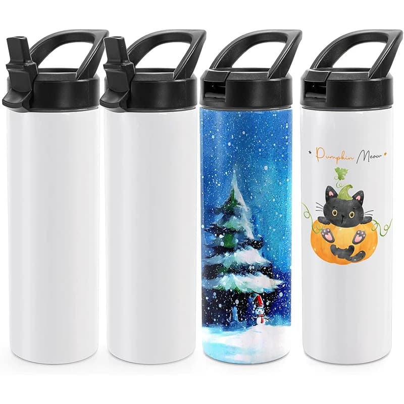Bottiglia thermos vuota per sublimazione da 20 once Tazza isolata in acciaio inossidabile Bicchiere dritto sottovuoto a doppia parete Maniglia per tazza Tazza di paglia