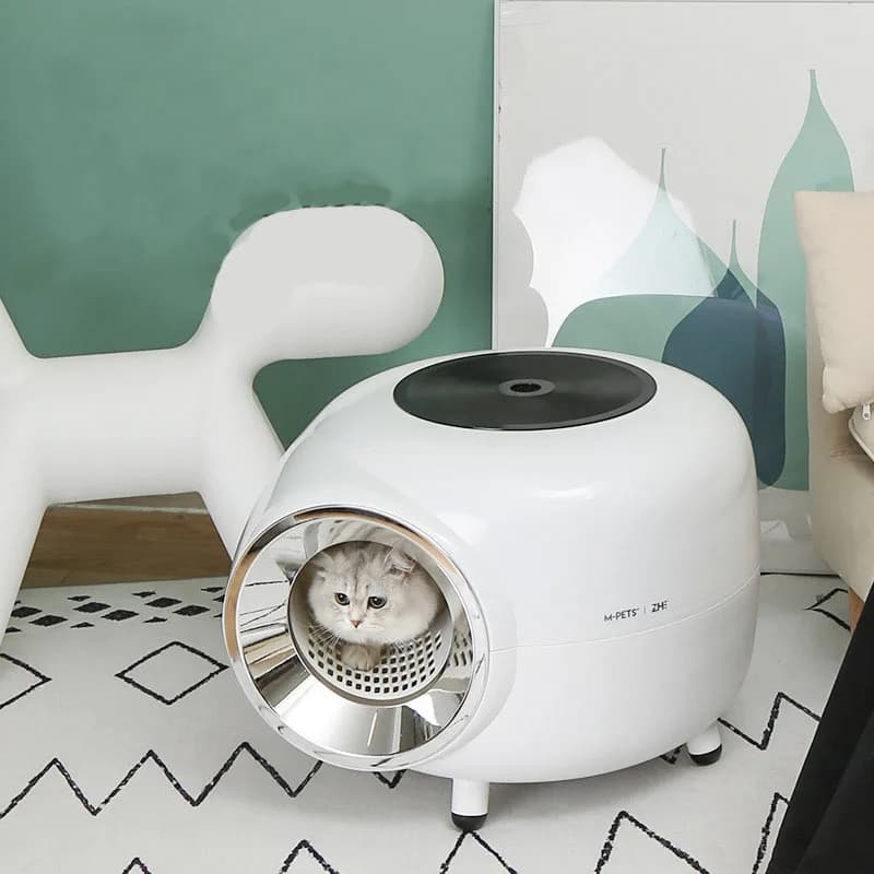 Toilette per gatti grande rotonda completamente chiusa con giradischi in plastica per animali domestici Aspetto lettiera per gatti per animali domestici sotto i 10 kg