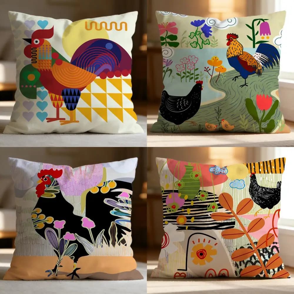 Federa Decorativa con Disegno di Gallo, Morbida e Lavabile, Multiuso per Divano, Letto, Viaggio e Ufficio