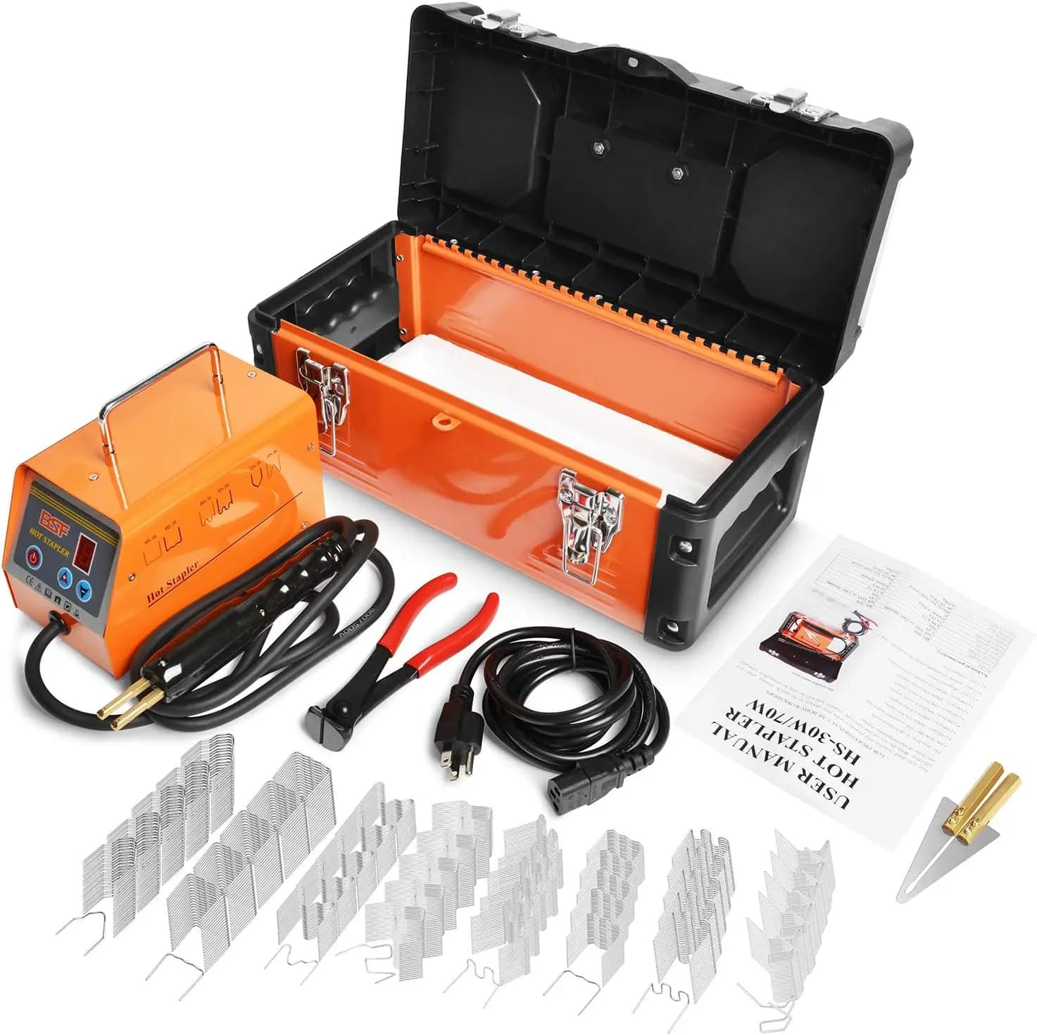 Kit di riparazione per saldatore di plastica, potenza regolabile a 5 livelli, cucitrice a caldo con scatola di immagazzinaggio, 110 V