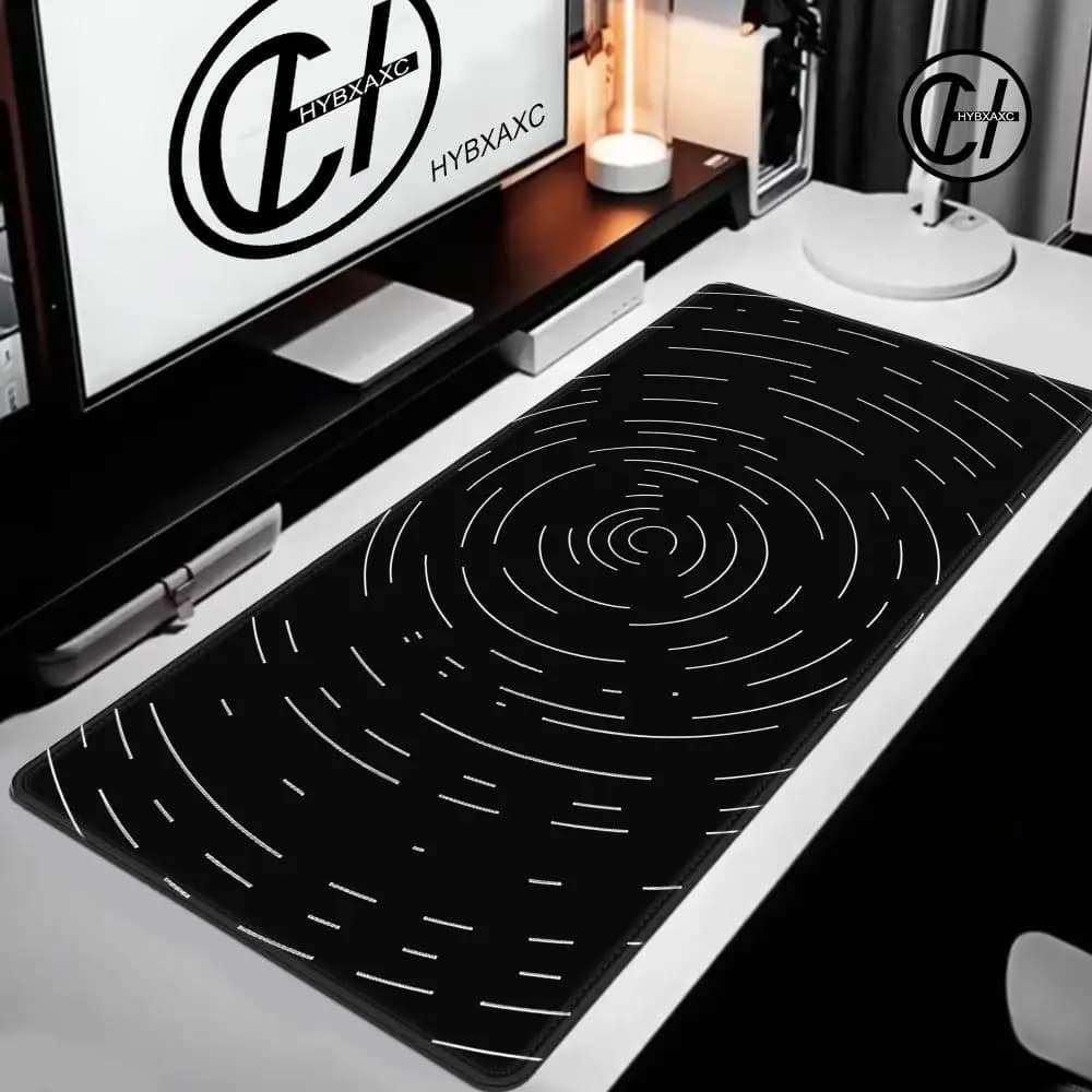 Geometric Mouse Pad Playmat 140x60 White Spiral Black Minimalist Gaming Full Desk Mat Mat Mousepad Room Decor