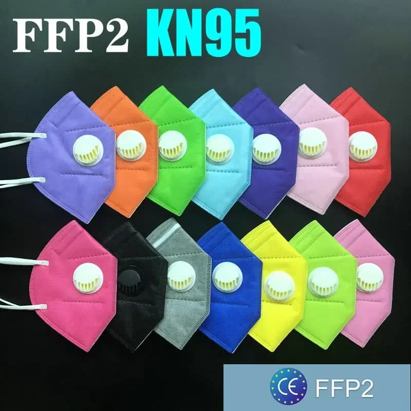 12-color FFP2 mask KN95 with valve 5 layers Protective mask for adult black fabric