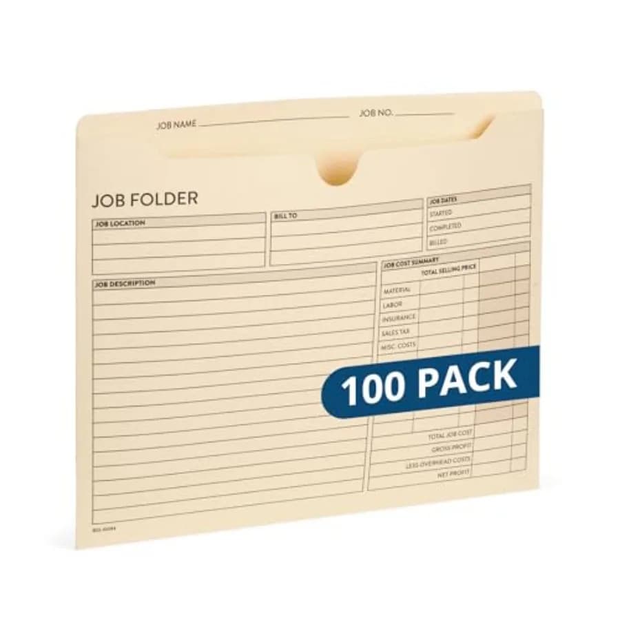100 Cartelle Portadocumenti per Lavori Edili 10 x 12 Pollici, Cartelle per Progetti con Stampa Pre-Integrale per il Monitoraggio dei Lavori, Cartelle Portadocumenti Manila 10