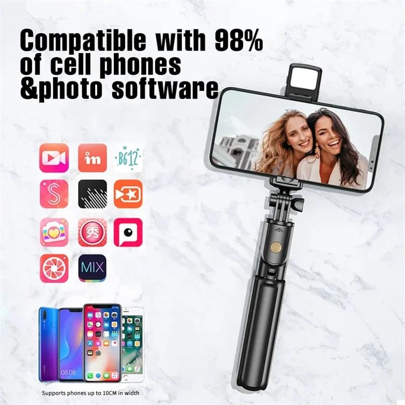 Wireless Bluetooth selfie tripod with extendable light for iPhone, mobile phone, live stream, remote control