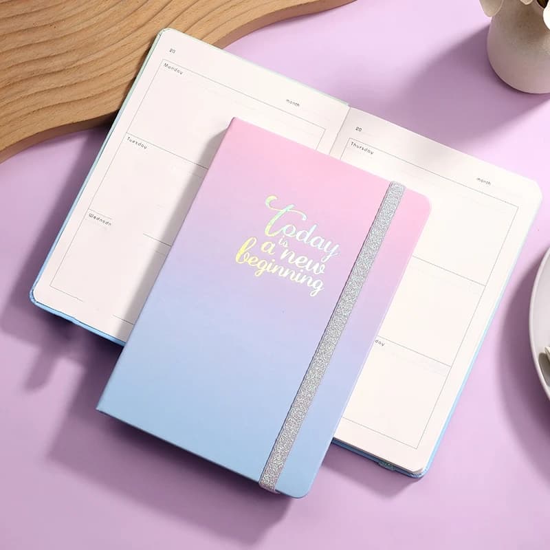 Gradient PU Leather Weekly Planner Notebook Undated Journal Self-Filling 112 Sheets with Elastic Band for Students And Office Us