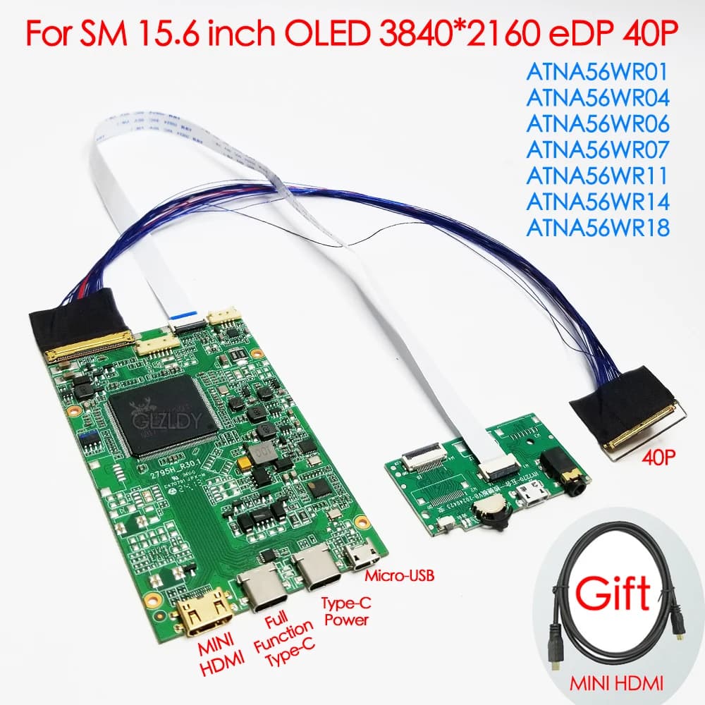 Kit scheda driver LCD 4K per schermo OLED Samsung ATNA56WR04 ATNA56WR06 ATNA33TP11 3840x2160 eDP 40Pin MINI HDMI + Type-C * 2 + pulsante