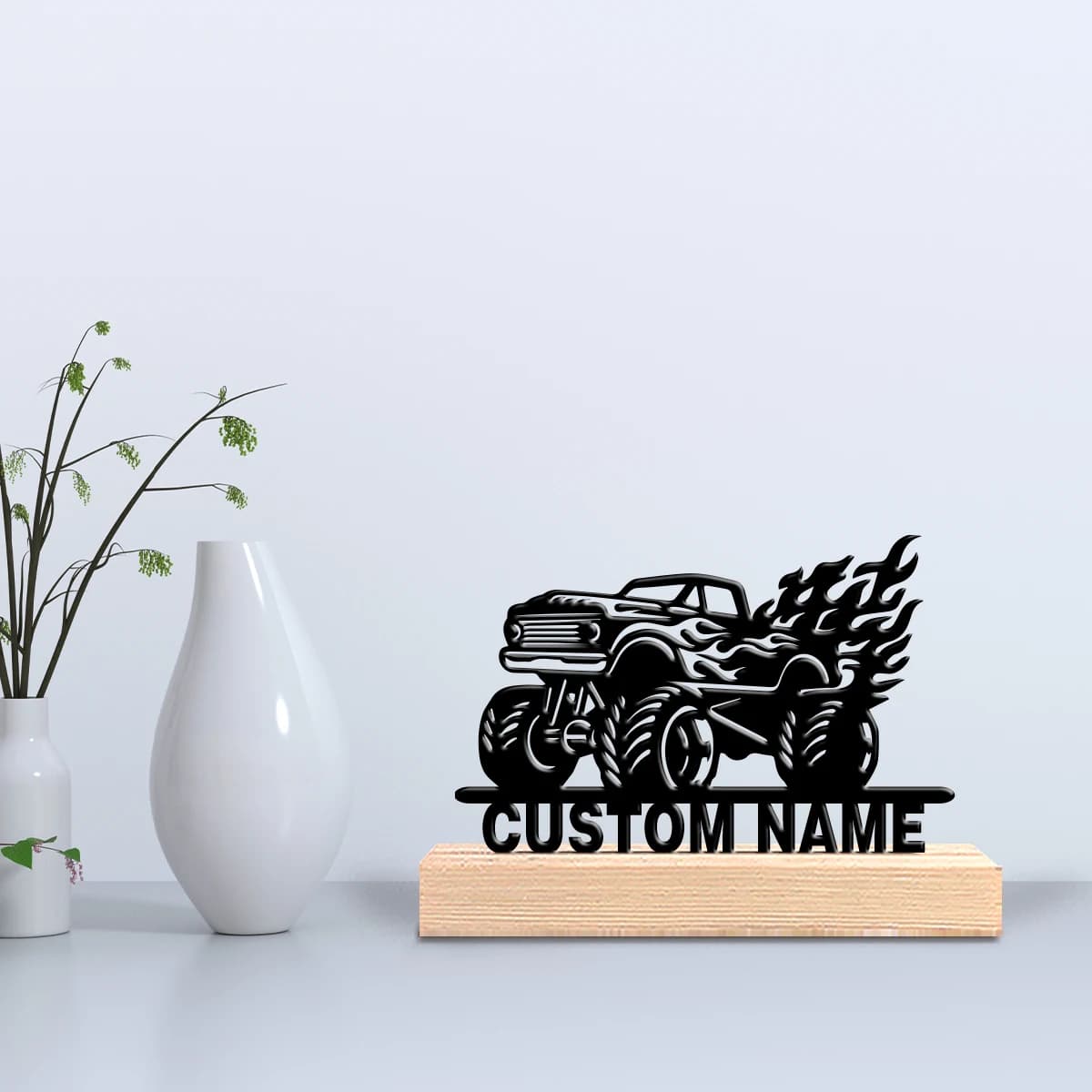1 pezzo di elegante scultura personalizzata per veicoli fuoristrada, realizzata a mano in ferro battuto con base in legno, decorazione per la casa, scultura da scrivania con base in legno, su