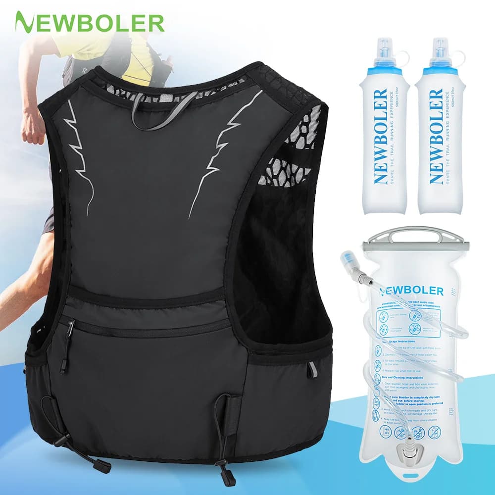 NEWBOLER 5L Zaino da corsa ultraleggero Running Trail Hydration Pack Maratona Running Bike Zaino Borsa 500ml 2L Boccetta morbida