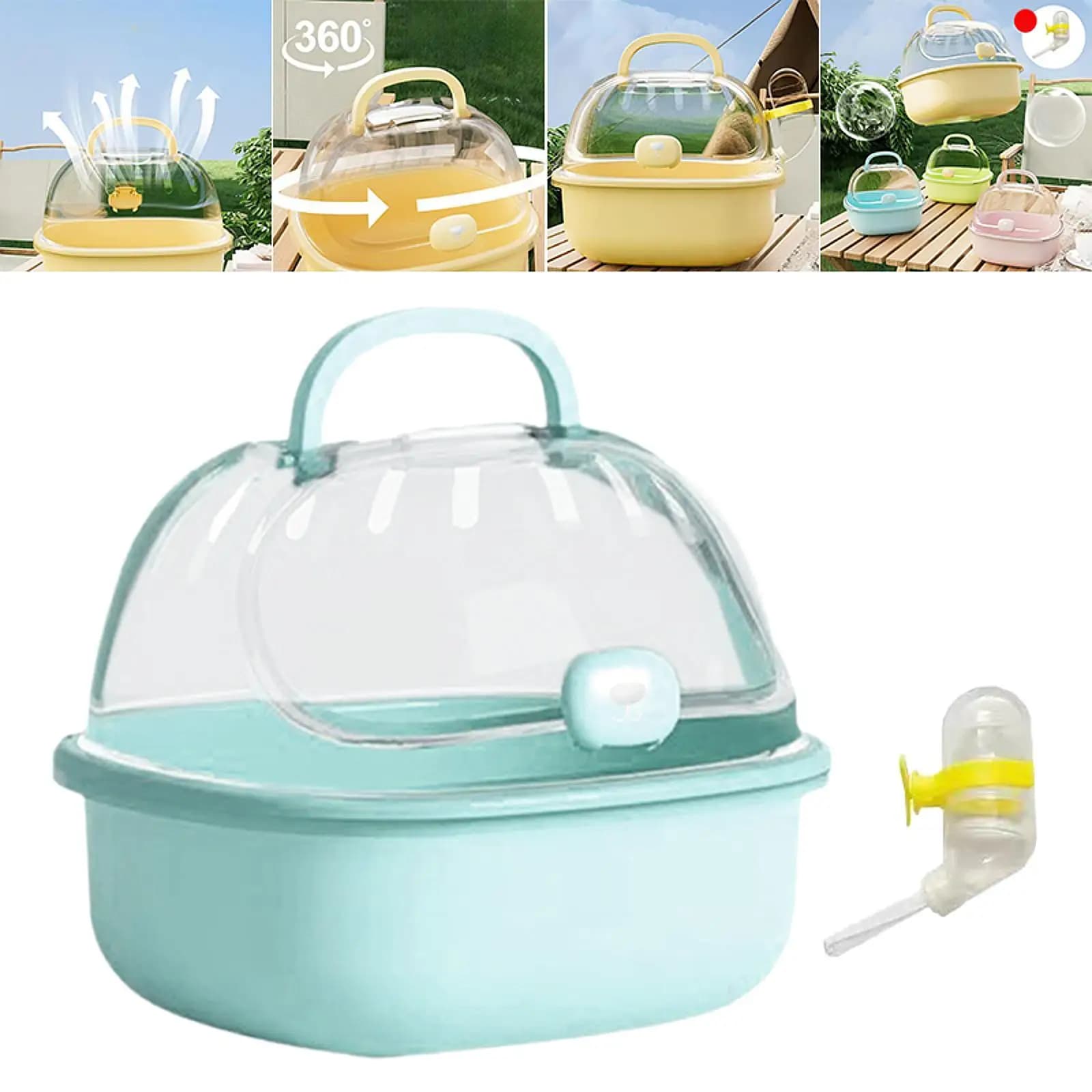 Custodia per criceti con bottiglia d'acqua Comoda grande trasparente per animali domestici Accessori per criceti in uscita per scoiattolo, topi, furetti