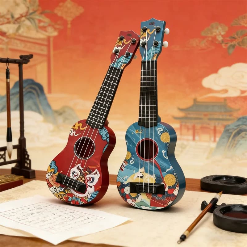 17.5 Inch Mini Ukulele, Chinese Graffiti ABS 4-String Guitar Kit with Tutorial, Musical Instrument for Beginners