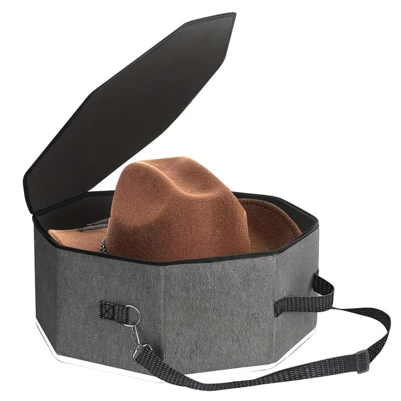 ABKY-Scatola per cappelli ottagonale pieghevole per cappelli da cowboy a tesa larga, tessuto resistente con coperchio incernierato