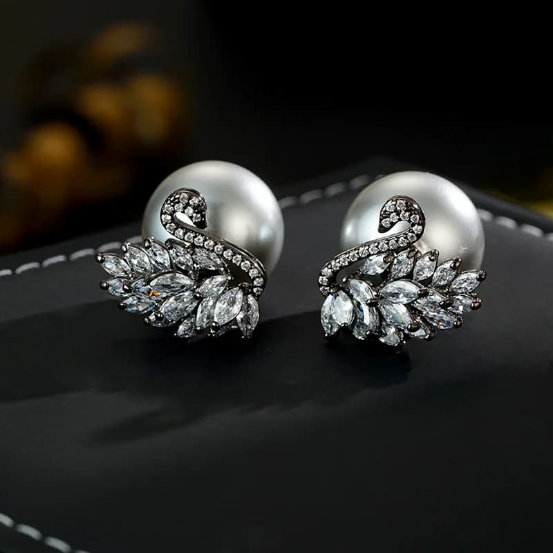 Luxury Jewelry Swan Animal Design Shiny CZ Zircon Pearl 925 Sterling Silver Female Stud Earrings Anti Allergy Gifts 2027 New