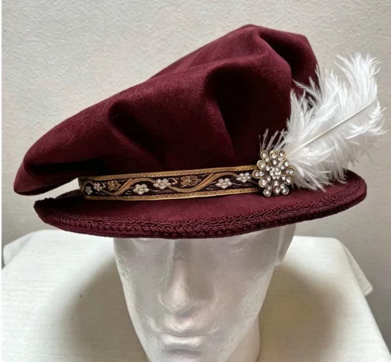 Adult Renaissance Medieval Tudor Elizabethan Colonial Revolutionary Black/Red Suede Soft Brim Tall Floppy Poet Muffin Hat