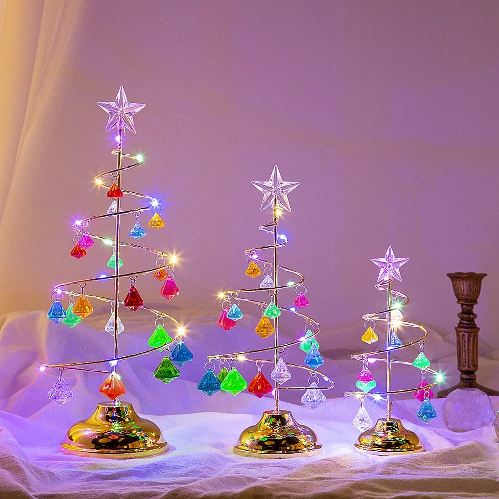 Crystal Christmas Tree Lamp LED Lights Night Lights Battery Night Table Lamp For Living Room Bedroom