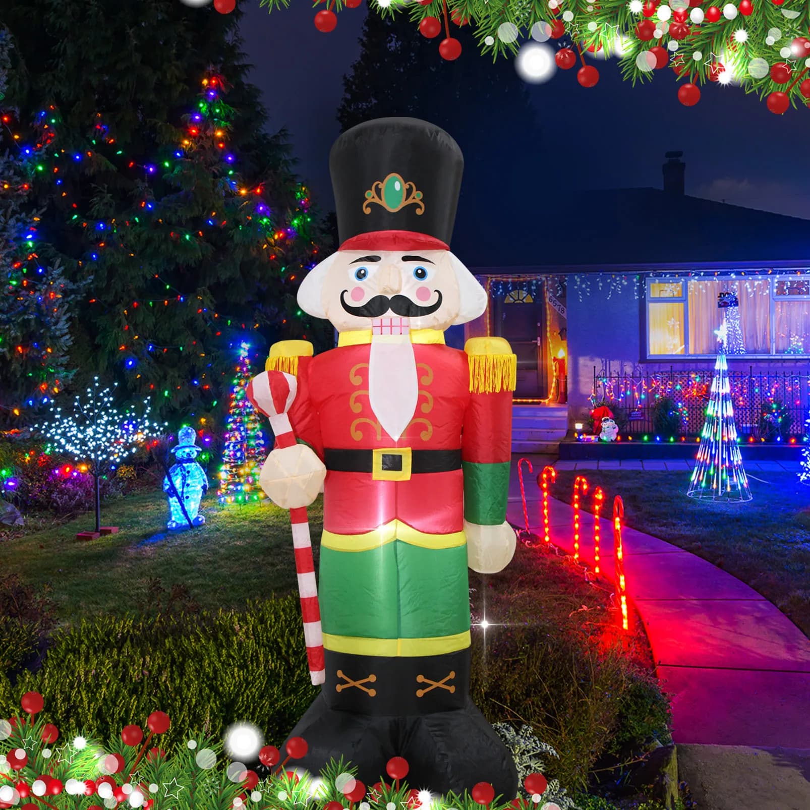 1.5m Christmas Inflatable Soldier LED Lighted Blow Up Outdoor Yard Lawn Decoration for Home Garden Winter Holiday Party Decor