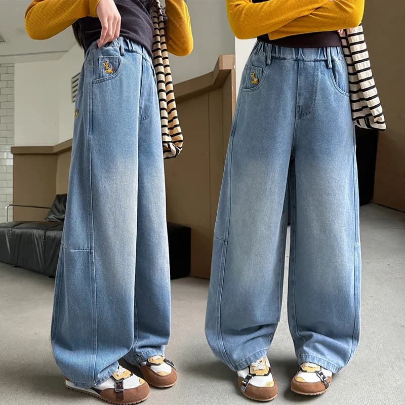 Jeans alla Moda per Ragazze Primavera Autunno 2026 Nuovi Pantaloni Larghi con Ricami e Patchwork per Adolescenti