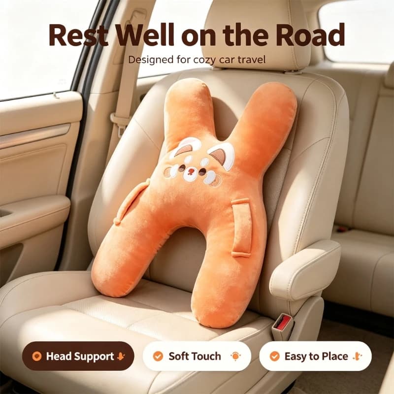 Playful Animal Face Neck Cushion with H-Shaped Form and Soft Filling, Travel Breaks, Office Rest, and Hugging P31B