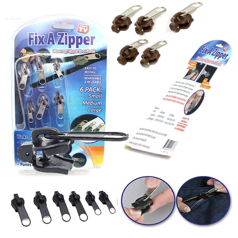 6Pcs Universal Instant Fix Zipper 3 dimensioni Kit di riparazione sostituzione Zip Slider denti salvataggio nuovo Design per vestiti da cucito fai da te