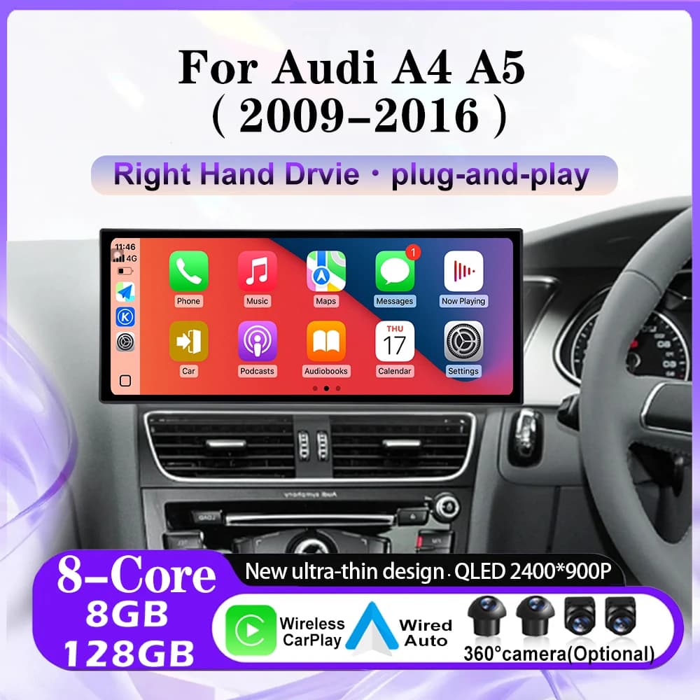 Autoradio Android 16 per Audi A4 A5 2009-2016 con Bluetooth, GPS e Carplay Wireless