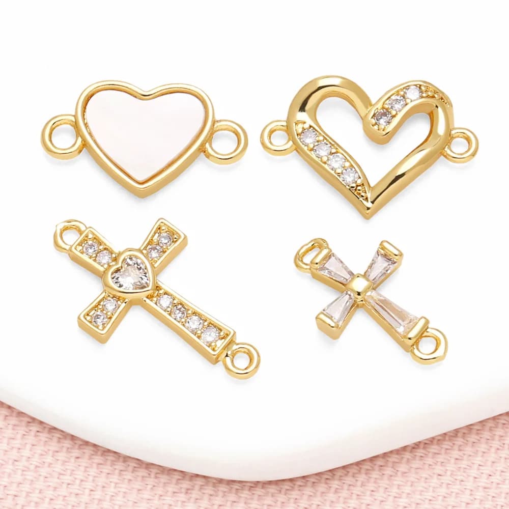 OCESRIO Ciondoli croce di cristallo bianco alla moda per bracciale Rame placcato oro Conchiglia Cuore Forniture per la creazione di gioielli fatti a mano chma343