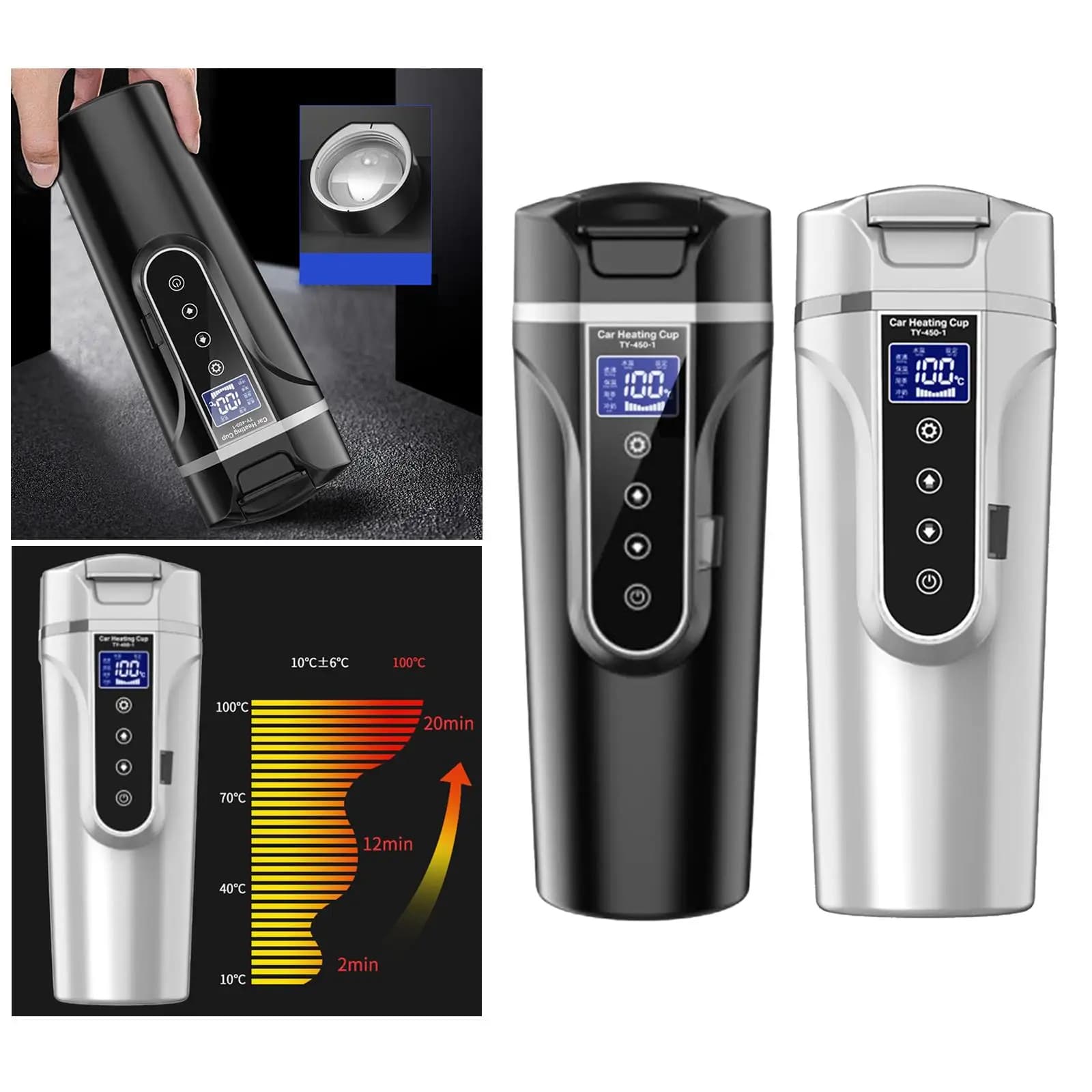 450ml Car Electric Kettle 12V 24V Car Heating Cup 304 Stainless Steel Heating