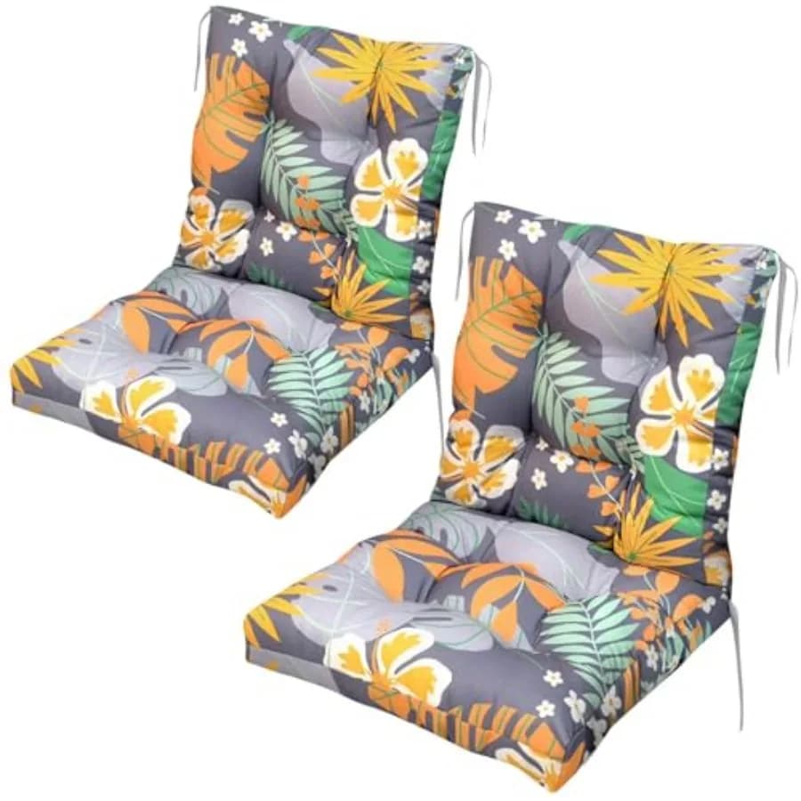 Outdoor wicker chair cushion set of 2, polyester fabric, beige, waterproof and thick padding with tie straps for high-back pati