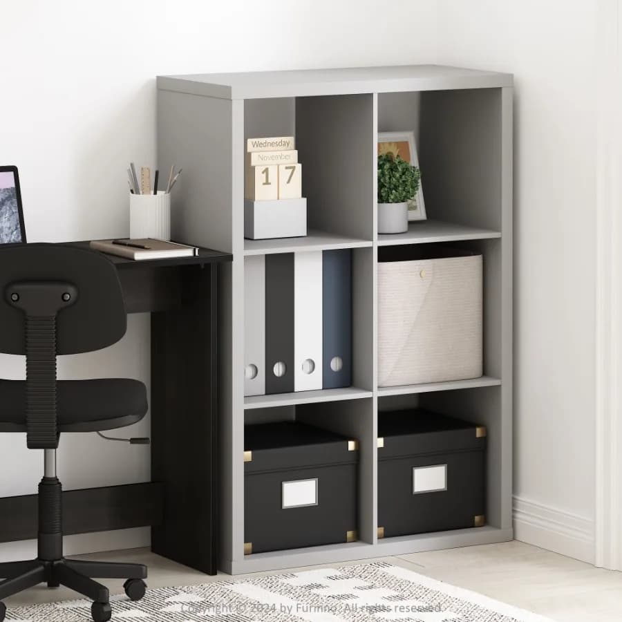 Cubic Open Back Multipurpose Clothing and Closet Storage Organizer Shelf 6-Cube Light Grey