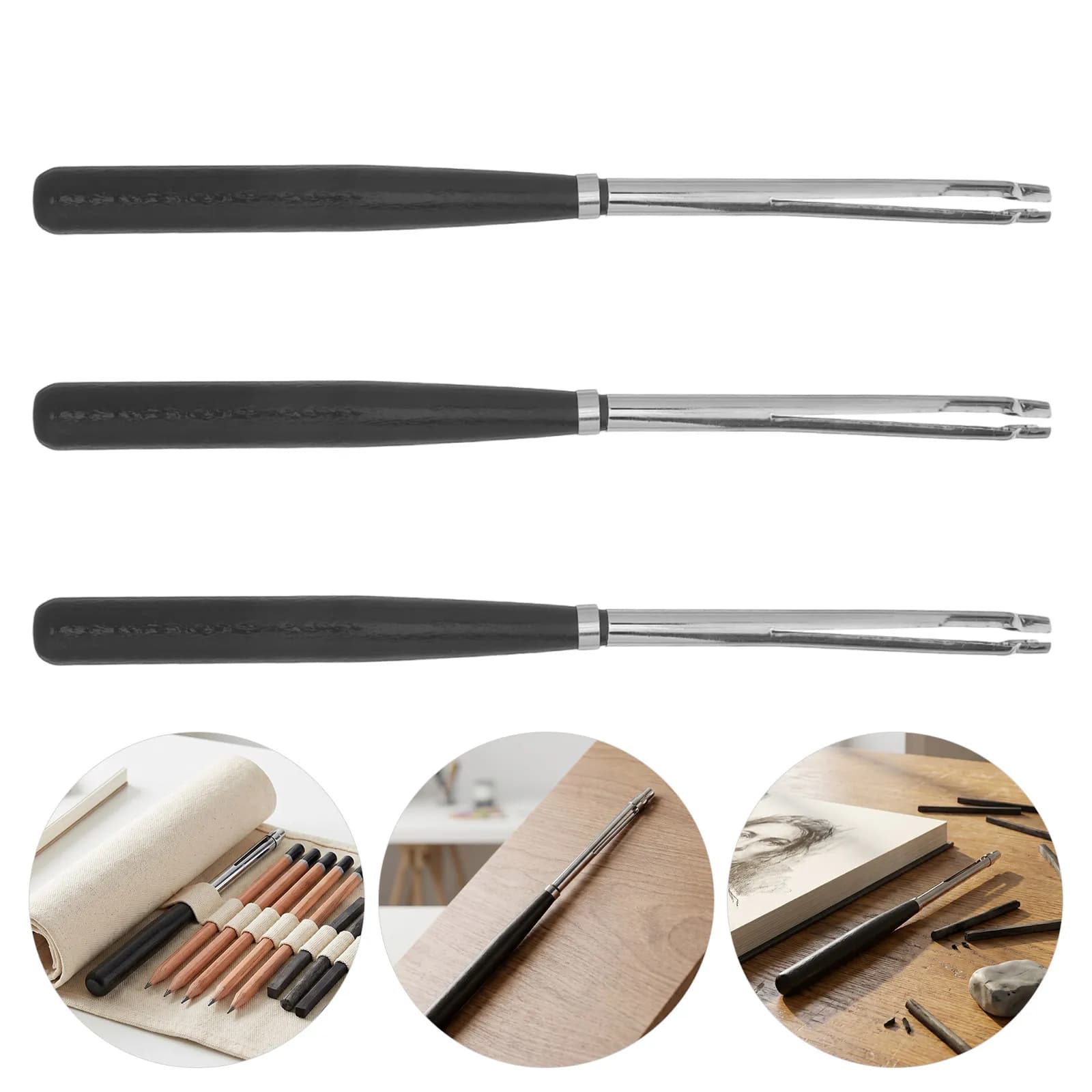 3Pcs Charcoal Pencil Holder Birch Wood Drawing Extender Tool for Charcoal Sticks Pastels 7 Inch Wood Pencil Organizer