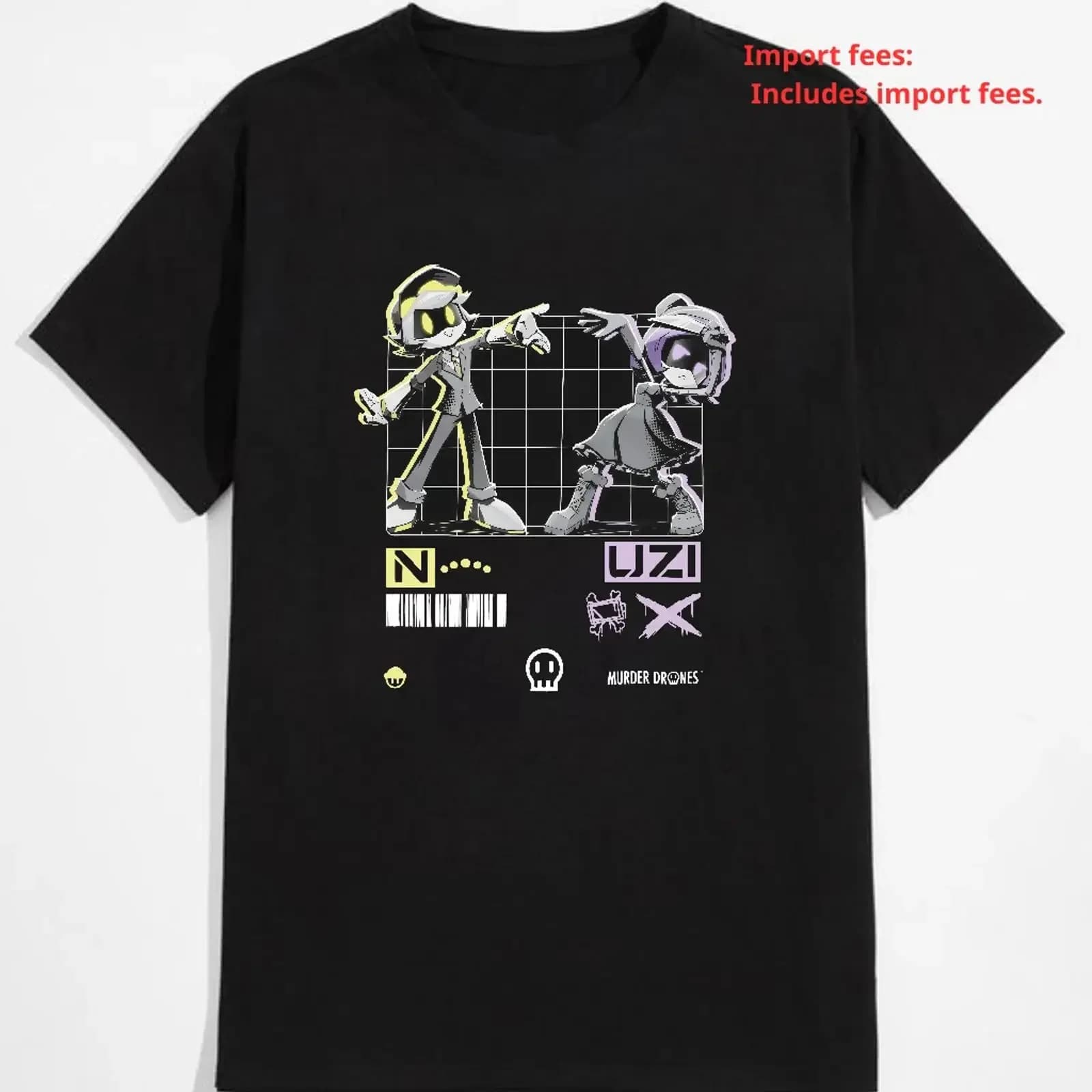 Murder Drones N and Uzi T Shirt Anime Sci Fi Fan vintage Washed Slightly Top For Everyday Wear Soft Casual graphic Stylish